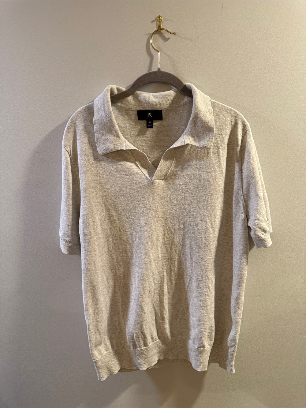 Banana Republic Men's Cotton liner Short Sleeve Polo - Light Beige Heather